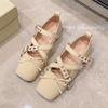 Mary Jane Shoes Women's 2025 Spring New Retro Square Head Ballet Shoes Flat-soled French Shallow Mouth One-word Button Shoes