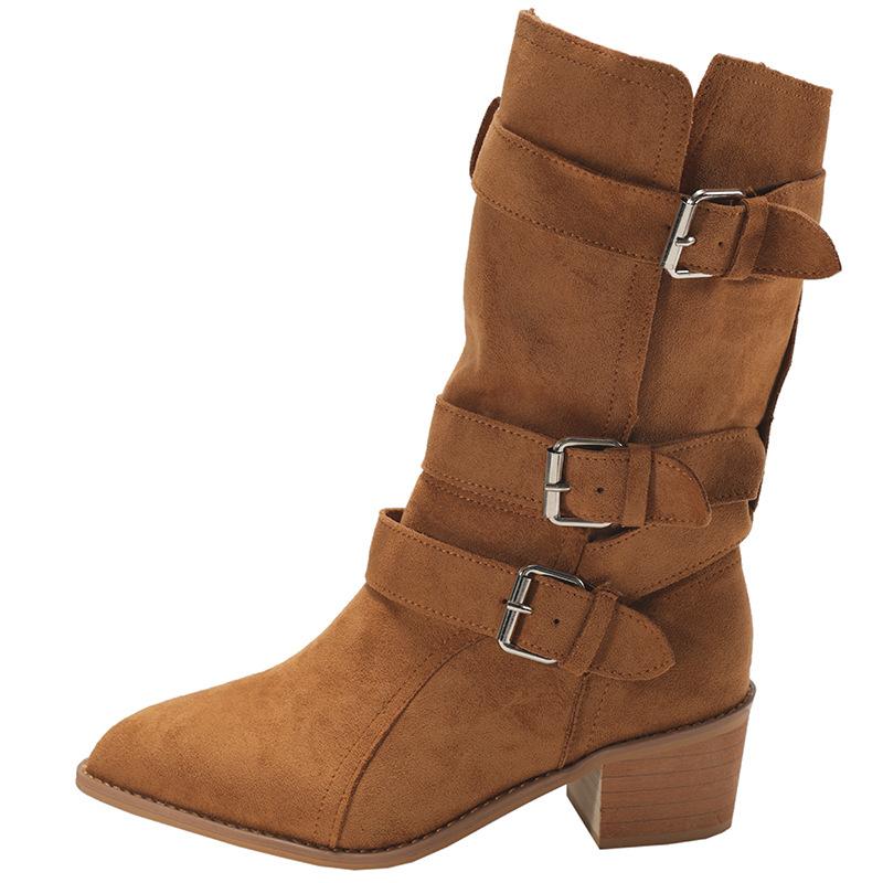 Retro brown British thick heel boots children's medium boots 2025 new autumn skirt height-increasing and thin knight boots