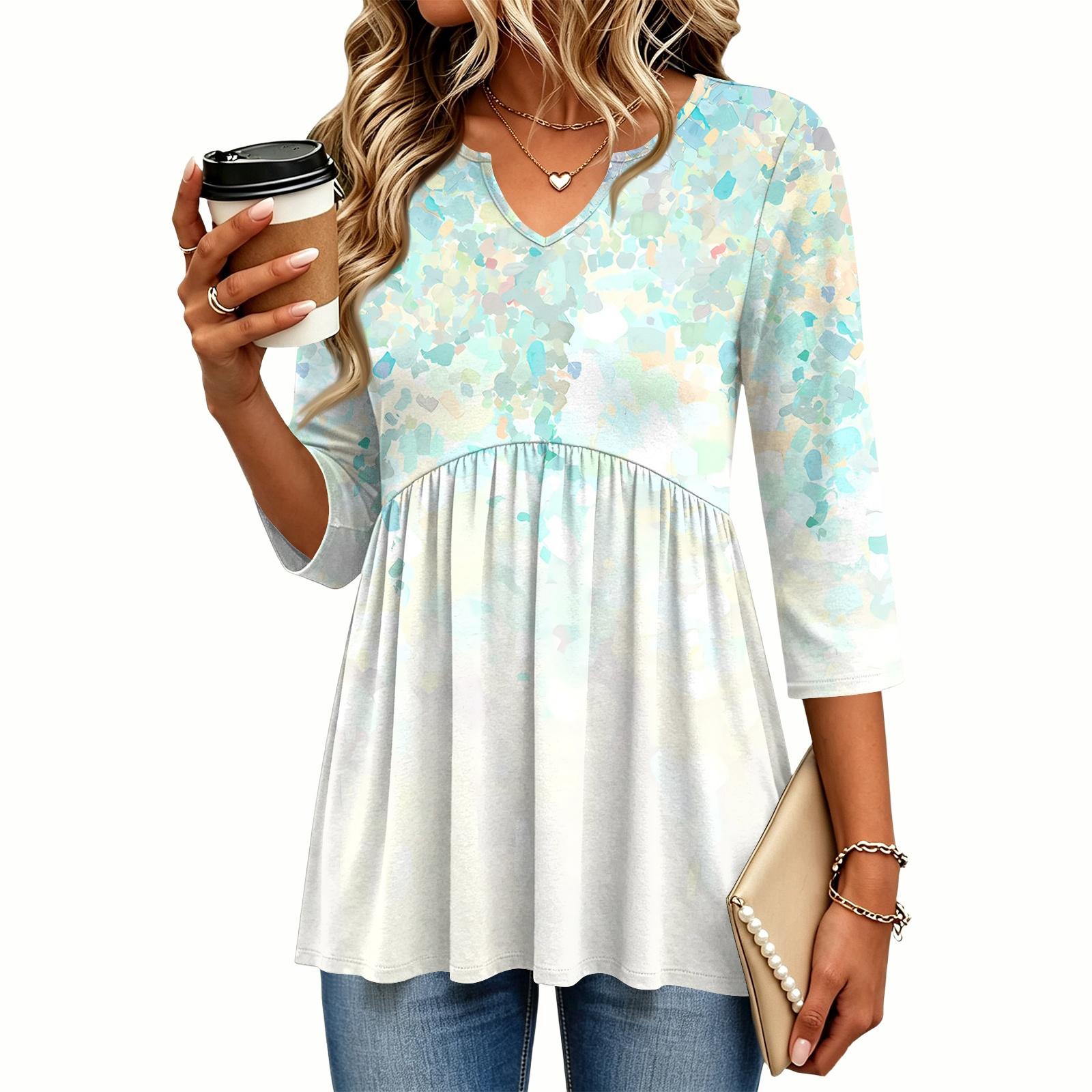 Women s Casual Plaid Print V-Neck Blouse with Three-Quarter Sleeves for Everyday Outfits L