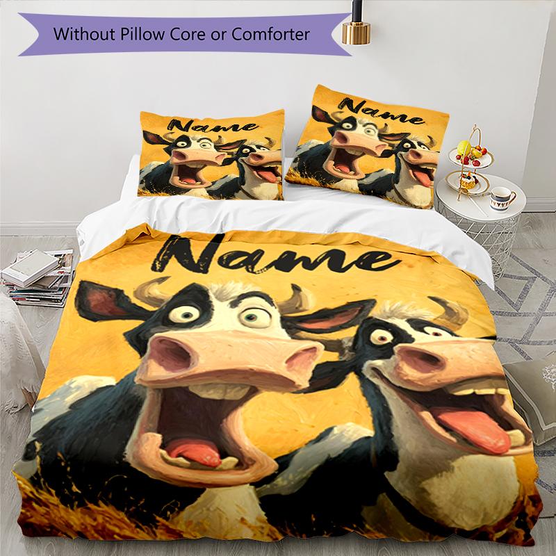 3pcs Custom Name Cow Bedding Set Duvet Cover Closure Includes 1 Duvet Cover & 2 Pillowcases, Soft and Comfortable for All Seasons.