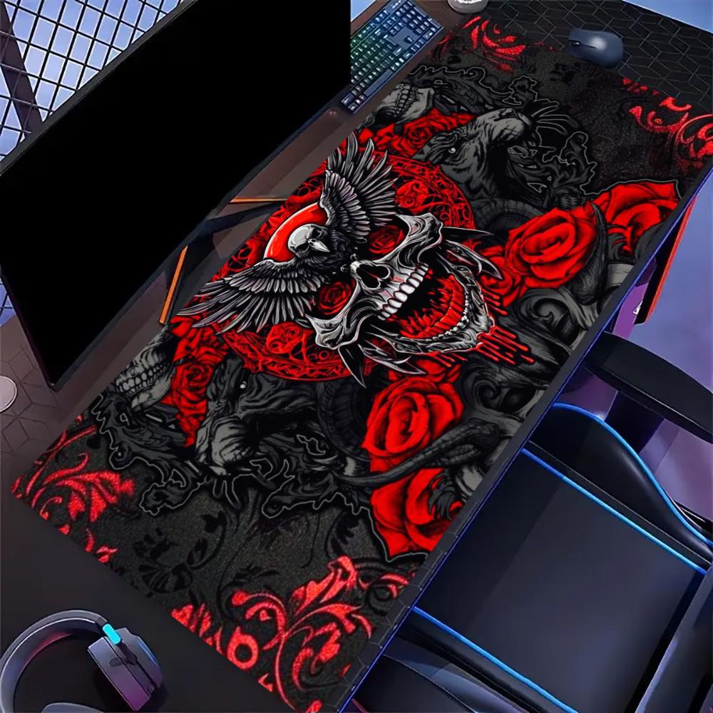 Dark Moss Skull Large Extended Gaming Mousepad Non Slip Desk Mat Gothic Forest Keyboard Mousepad For Laptop Desktop Office Decor