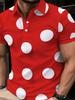 [Printed Design - Not Textured] Men's Red Polka Dot Shirt, Polyester Fiber, Lightweight Casual Style, Suitable for Restaurants, Bars, and Leisure