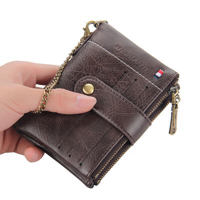 Herren-Vintage-Mode-Kartenhalter, Pu-Leder, Doppelreißverschluss, Geldbörse, Multi-Karten-Haspel-Geldbörse mit Schlüsselanhänger