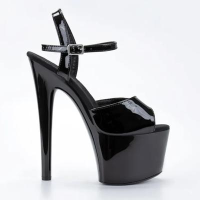 Women's 17CM High Heel Platform Dance Sandals - Elegant Pole Dance & Cosplay Shoes with Non-Slip PU Sole In Ruby Black