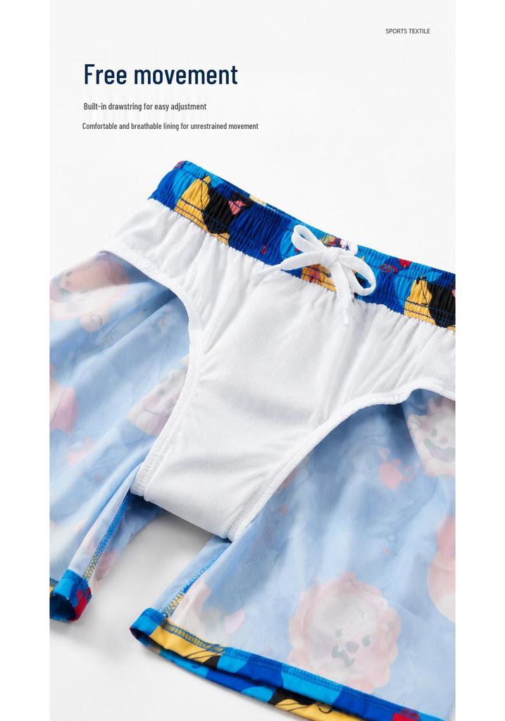 Boys' Quick-Dry Sun Protection Two-Piece Swimsuit with Printed Short Sleeve and Beach Pants