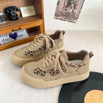 6565 Latex Insoles/leopard Print Thick Baseplate Shoes Women's Shoes Autumn 2024 New Hong Kong Style Retro Niche German Training Shoes