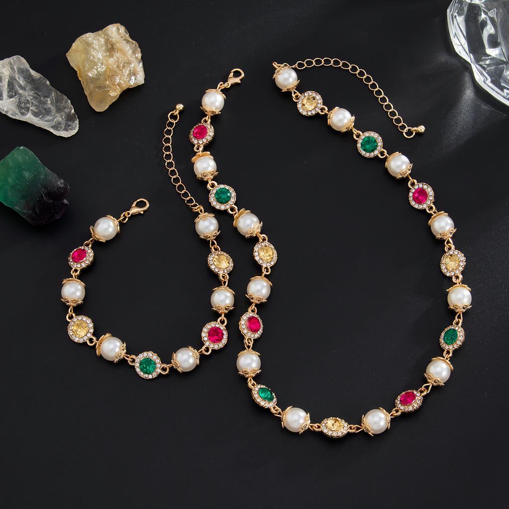 Ingemark Trendy Luxury Imitation Pearl Choker Necklace Women Exquisite Elegant Colorful Acrylic Rhinestone Bracelet Y2K Jewelry