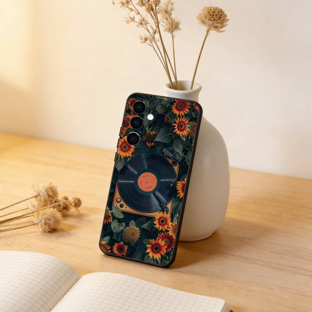 

Flower Record Phone Case For Samsung Galaxy A73,A72,A71,A70,A53,A52,A51,Others Soft Black Cover Samsung a13 5g
