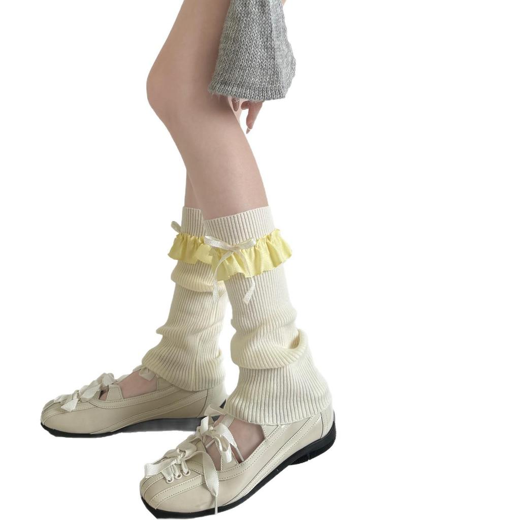 Colorful Lace Bow Ballet-Style Calf Socks: Autumn & Winter Leg Warmers