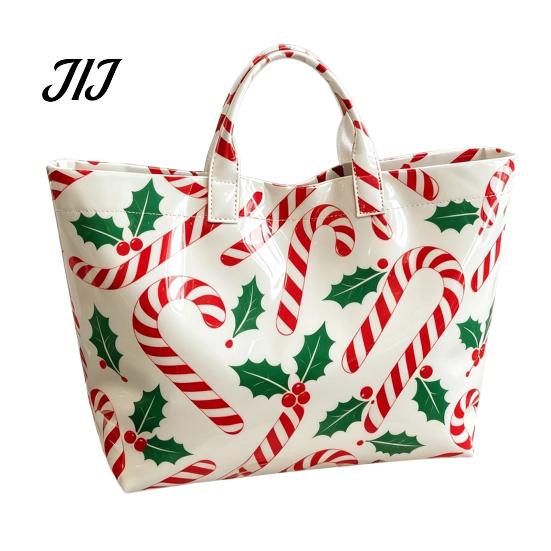 Christmas Theme Travel Bag PVC Tote for Women, Waterproof Spacious Plastic Handbag, Holiday Seasonal Handbag Large Top Handle Shopping, Beach, Travel,