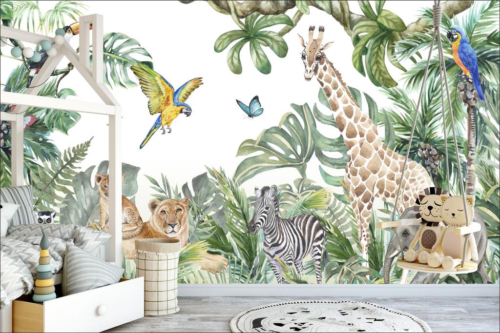 Children's Photo Wallpaper Safari Forest Jungle Tropics Full of Animals DWK096 200x135