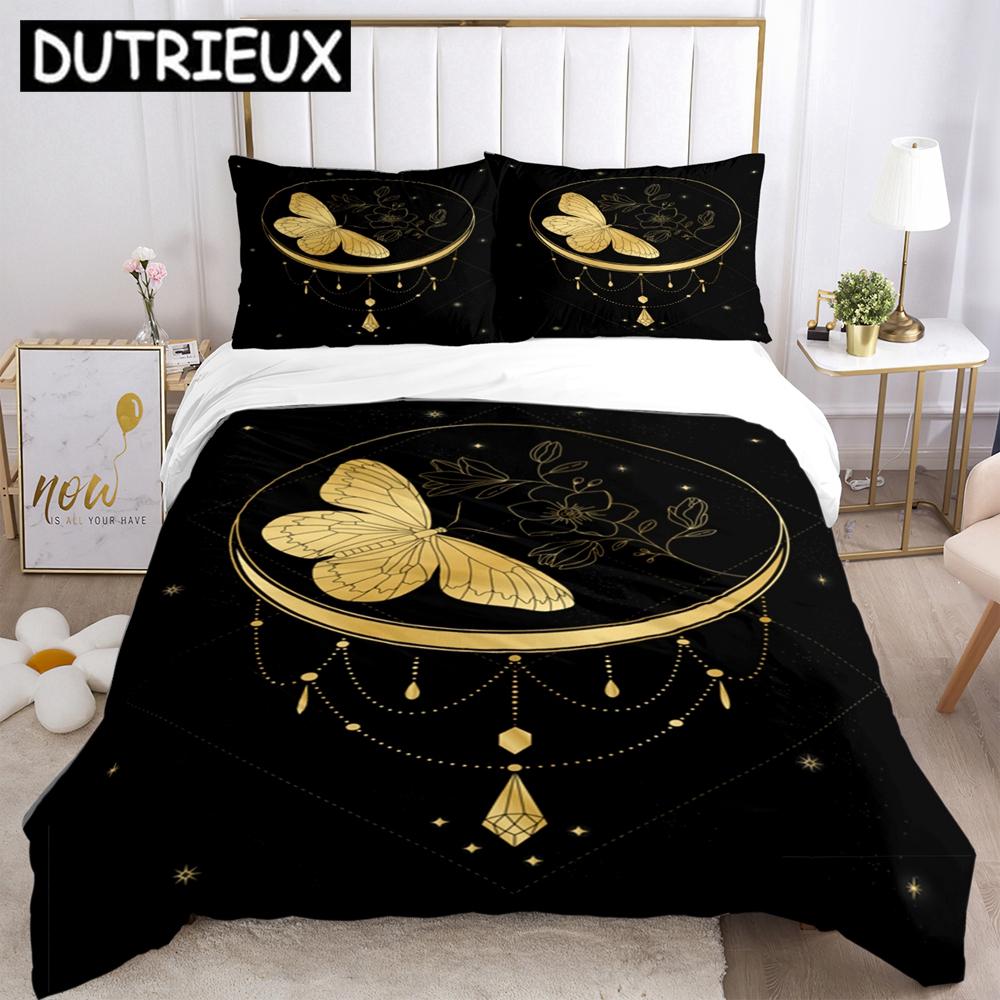 

Комплект постельного белья из трех предметов с магическим астрологическим эзотерическим золотым принтом, модная статья для детей и взрослых, для кроватей, пододеяльников, наволочек US Queen(228x228cm)