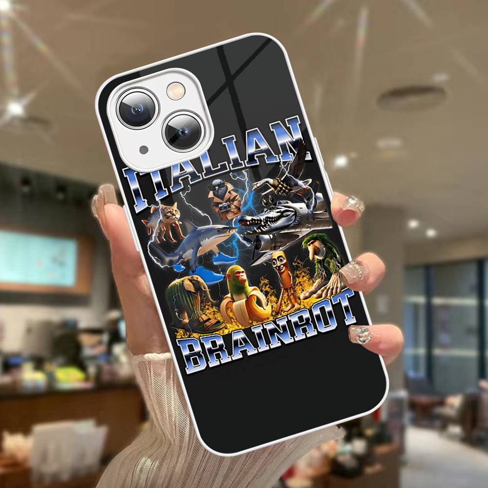 I-ITALIANS B-Brainrot Creative Animal Tempered Glass For Iphone 14 13 12 11 Pro Mini XS MAX 14Plus X XS XR Fundas