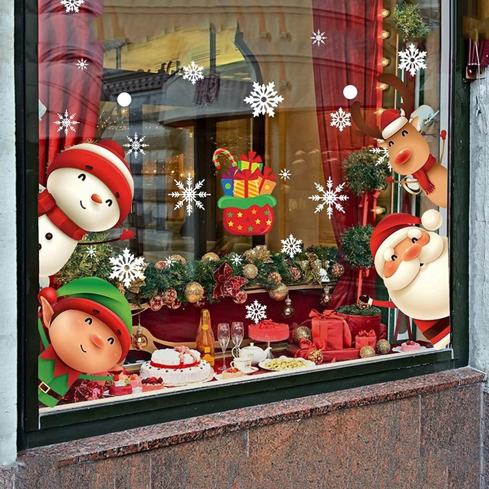 Christmas Window Clings Cute Xmas Decorations for Winter Holiday Home Party Santa Reindeer Snowman Snowflake Stickers for Glass