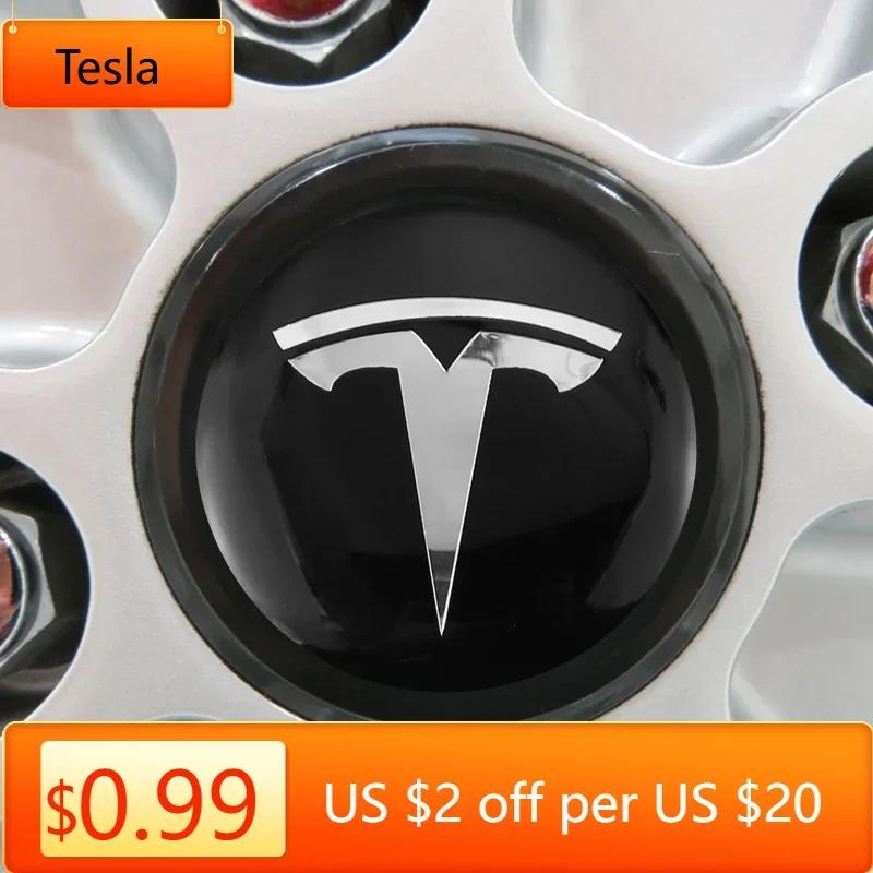 Car Sticker Tesla 4Pcs Car Wheel Hub Center Cap Sticker Metal Decals Accessories For Tesla Model 3 Model S X Y Cybertruck Roadst