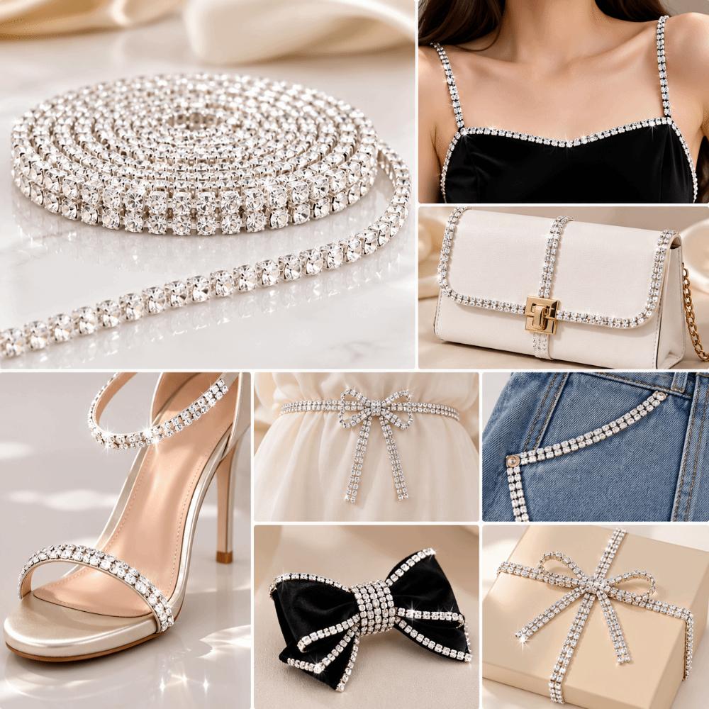 1pcs 3mm Rhinestones Rhinestone Chain Ribbon 2 Row Design DIY Wrap Roll Ribbon  For DIY Crafts