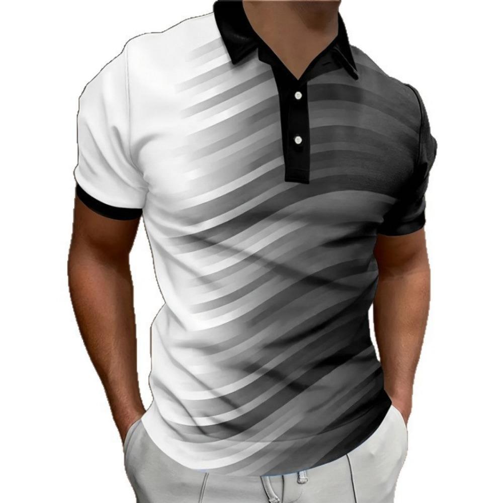2026 Summer European and American Trendy Men's Color Blocked Collar Polo Shirt Fashion Printed Short Sleeve
