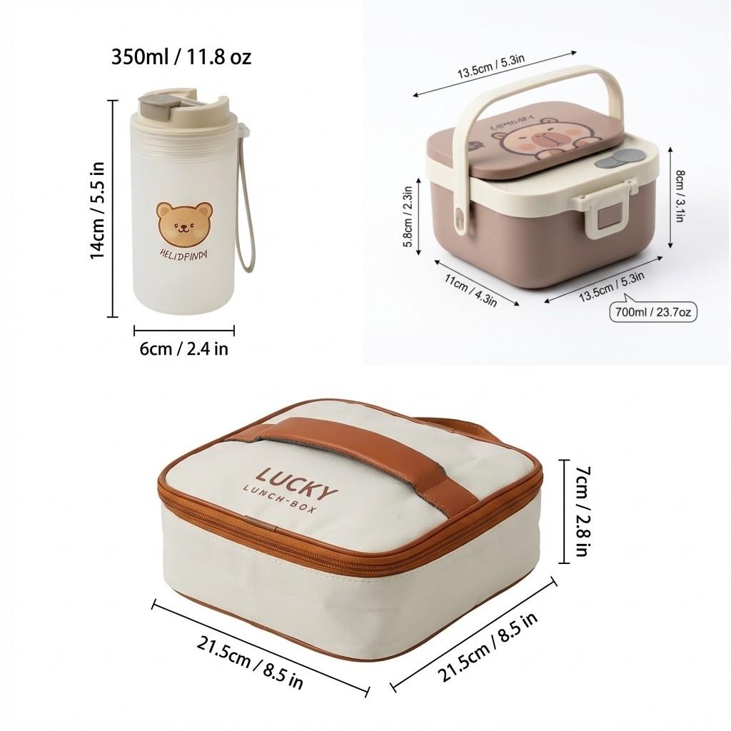 Quadratische 304 Edelstahl Bento Lunchbox mit Besteck & Griff Tragbarer Cartoon Obstsalat Lebensmittelbehälter für Kinder Schüler