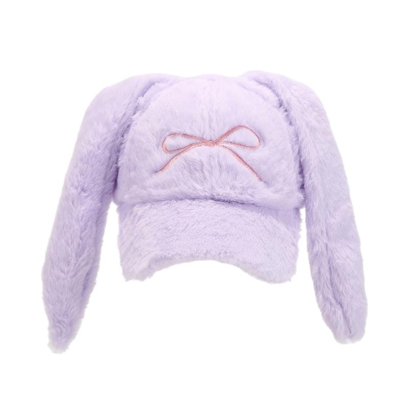 Thick Baseball Hat Embroidered Bowknot Sports Hat with Ear Hat 2000s Cosplay Hat Rabbits Baseball Caps 2000s светло-фиолетовый