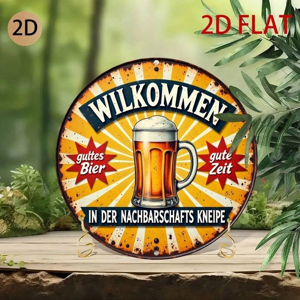 Retro Metal Beer Sign Round Wall Decor Bar Garage Tin Poster
