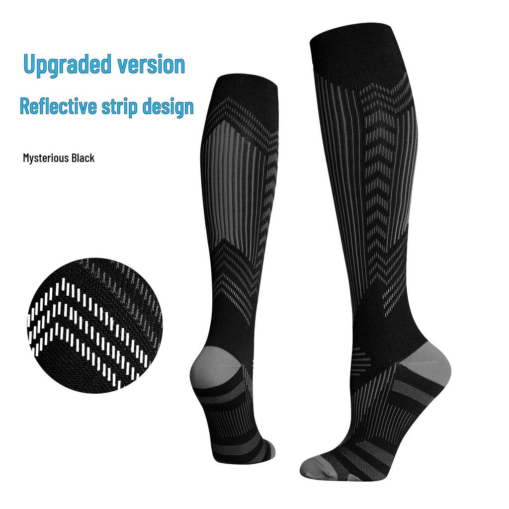 Meikes High Tube Compression Socks with Reflective Stripes for Running, Skipping, Cycling