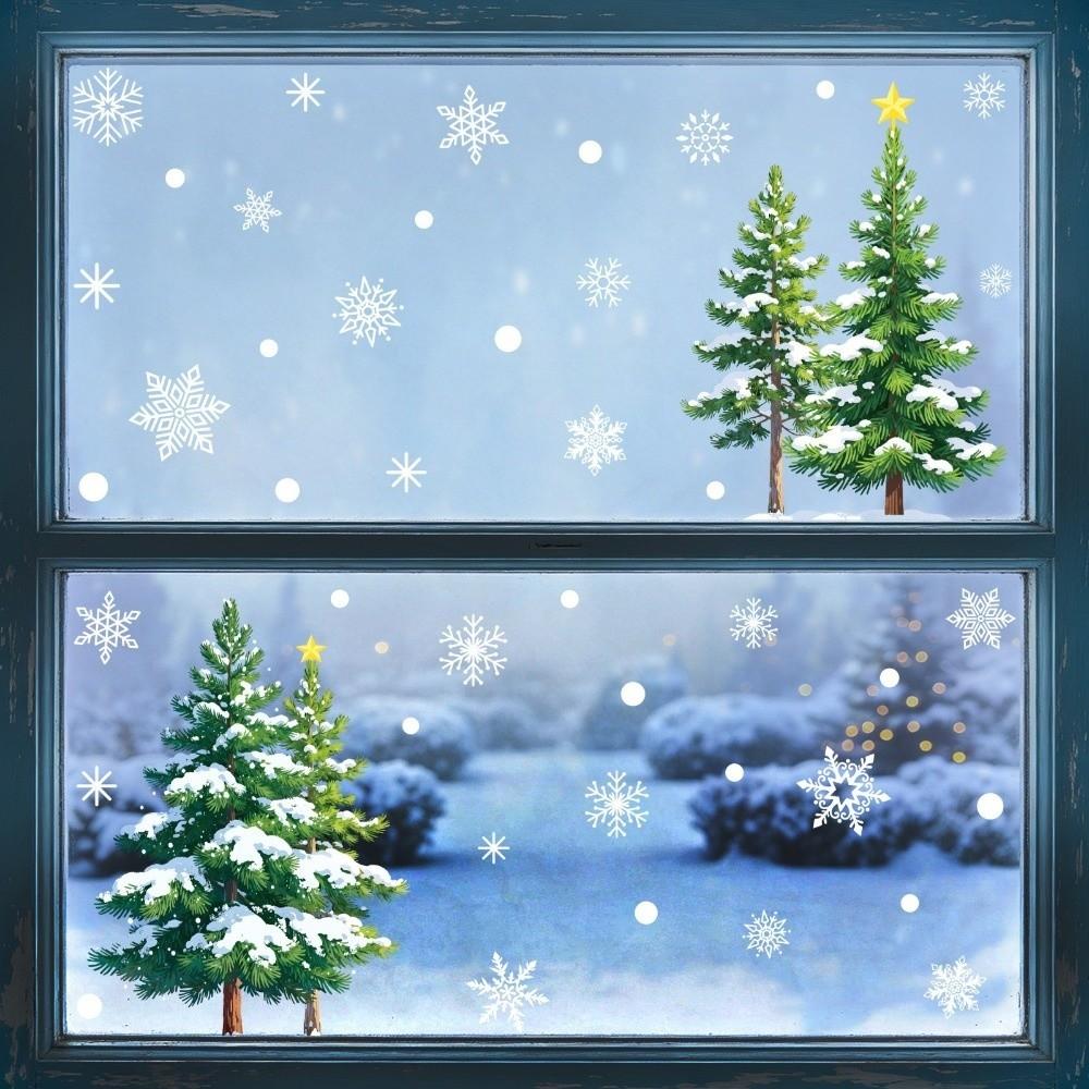 4 Sheets DIY Christmas Tree Static Cling Decal Xmas Party Door Stickers Festive Decorations