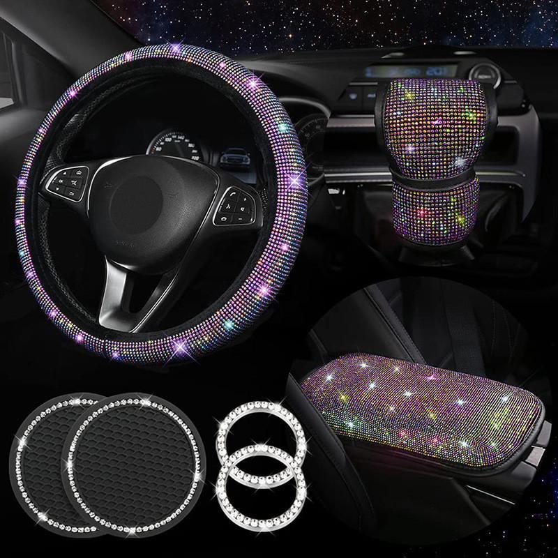 Sparkling Diamond Car Steering Wheel Cover For Universal Fit White Diamond Colored Diamond Black Diamond And More