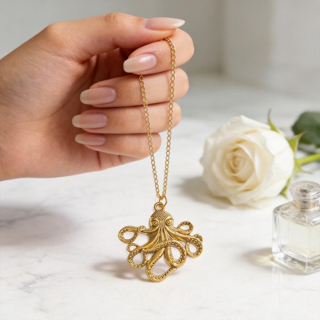 Vintage Octopus Pendant Necklace With Alloy Cross Chain For Women And Men