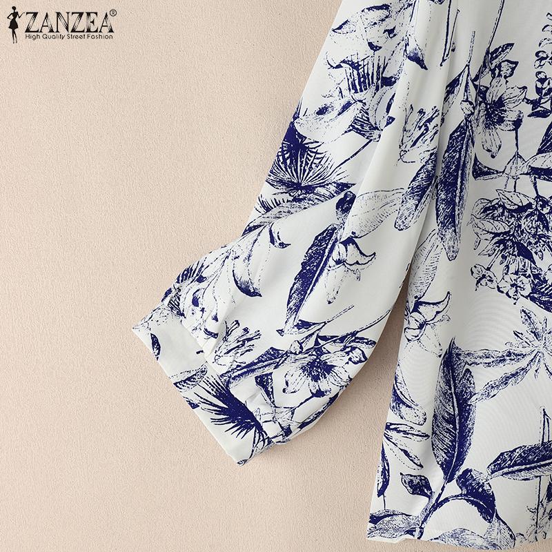 ZANZEA Women Casual Round Neck 3/4 Sleeve Loose Print Blouse