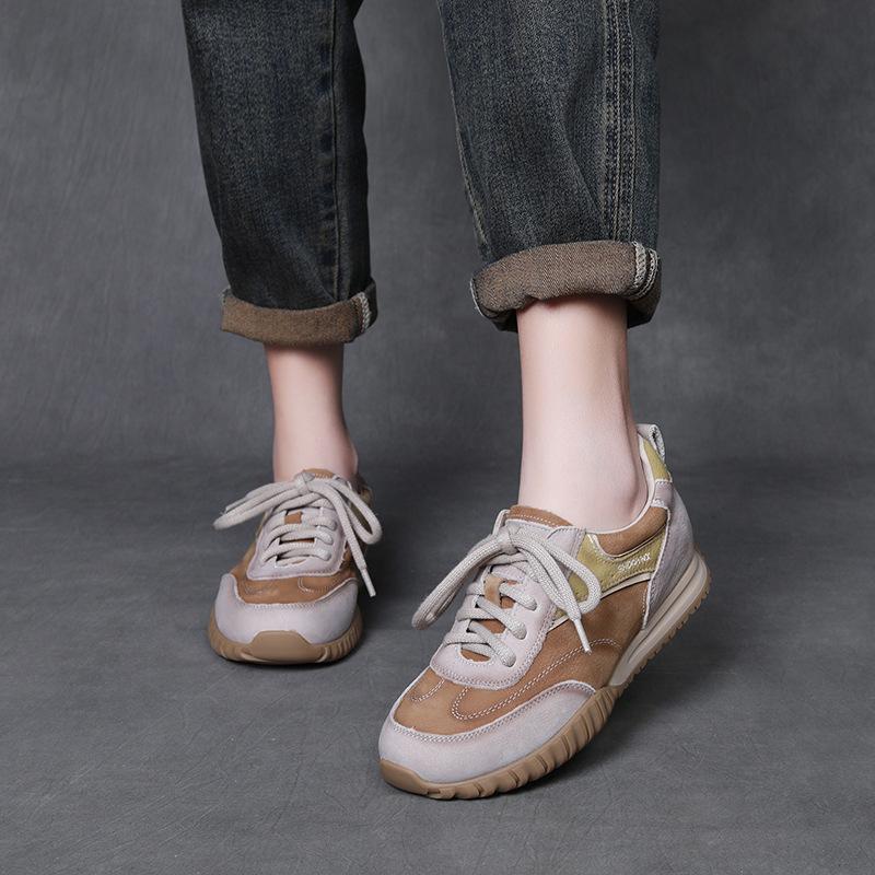 Johnature Genuine Leather Sneakers Versatile Soft Soled Lace-up Women's Casual Sports Shoes
