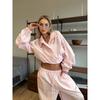 Womens Casual 2-Piece Set Stand Collar Zip-Up Jacket Wide-Leg Pants Streetwear