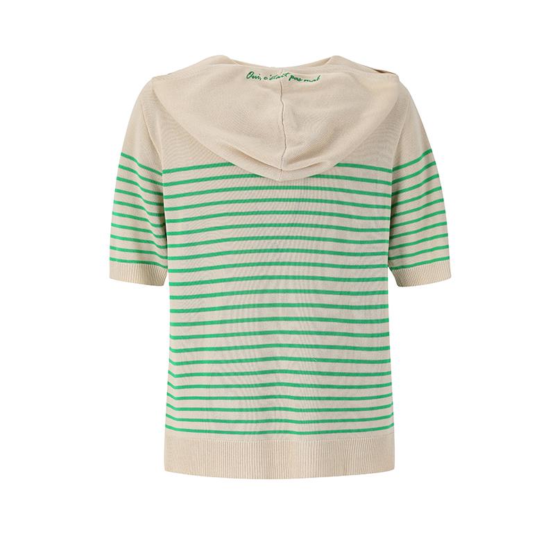 VISITINNEWYORK Hooded Striped Short Sleeve Knit (Vz5Sk72)