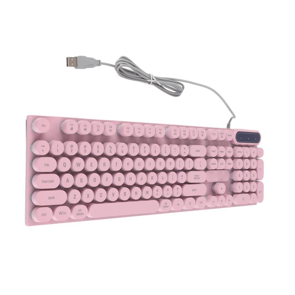 Gaming Keyboard USB Round 104 Keycaps Backlit Ergonomic Fodable Feet Multimedia Keys Wired Keyboard for Desktop Laptop