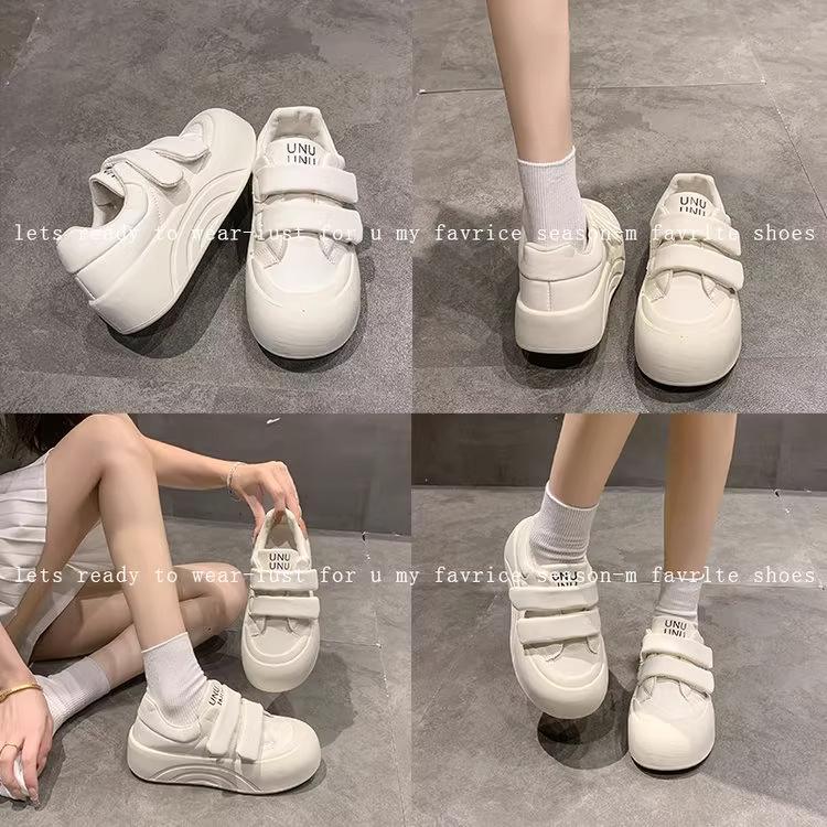 Round Head Thick Sole Big Head Shoes Women's 2025 Autumn Velcro Casual Shoes Ugly Cute Sports Shoes Height Increase Versatile Little White Shoes