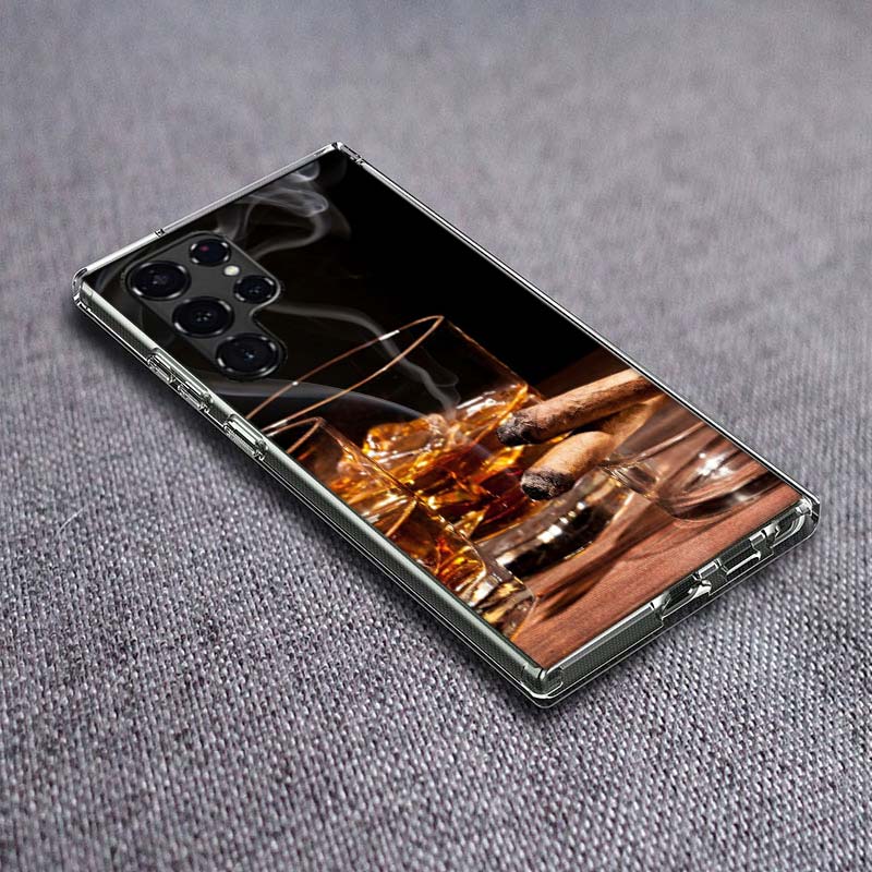 Strong Whiskey With Cigarettes Phone Case For Samsung Galaxy S24 S23 S21 S20 FE S22 S26 Ultra S25 Edge S10 Plus Cover Clear TPU