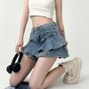 Denim Mini Skirt For Women High Waist Splicing Summer Ruffled Fashionable Casual For Teens