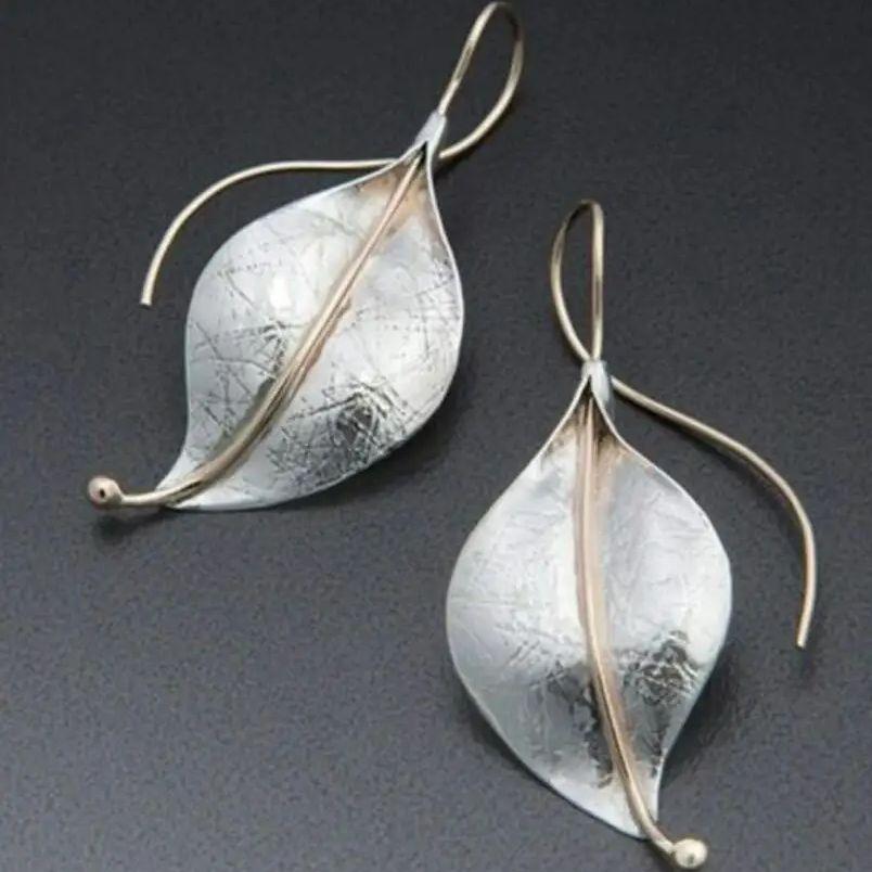 Retro Metal Foliage Leaf Geometric Irregular Plant Earring for Women Party Travel Jewelry