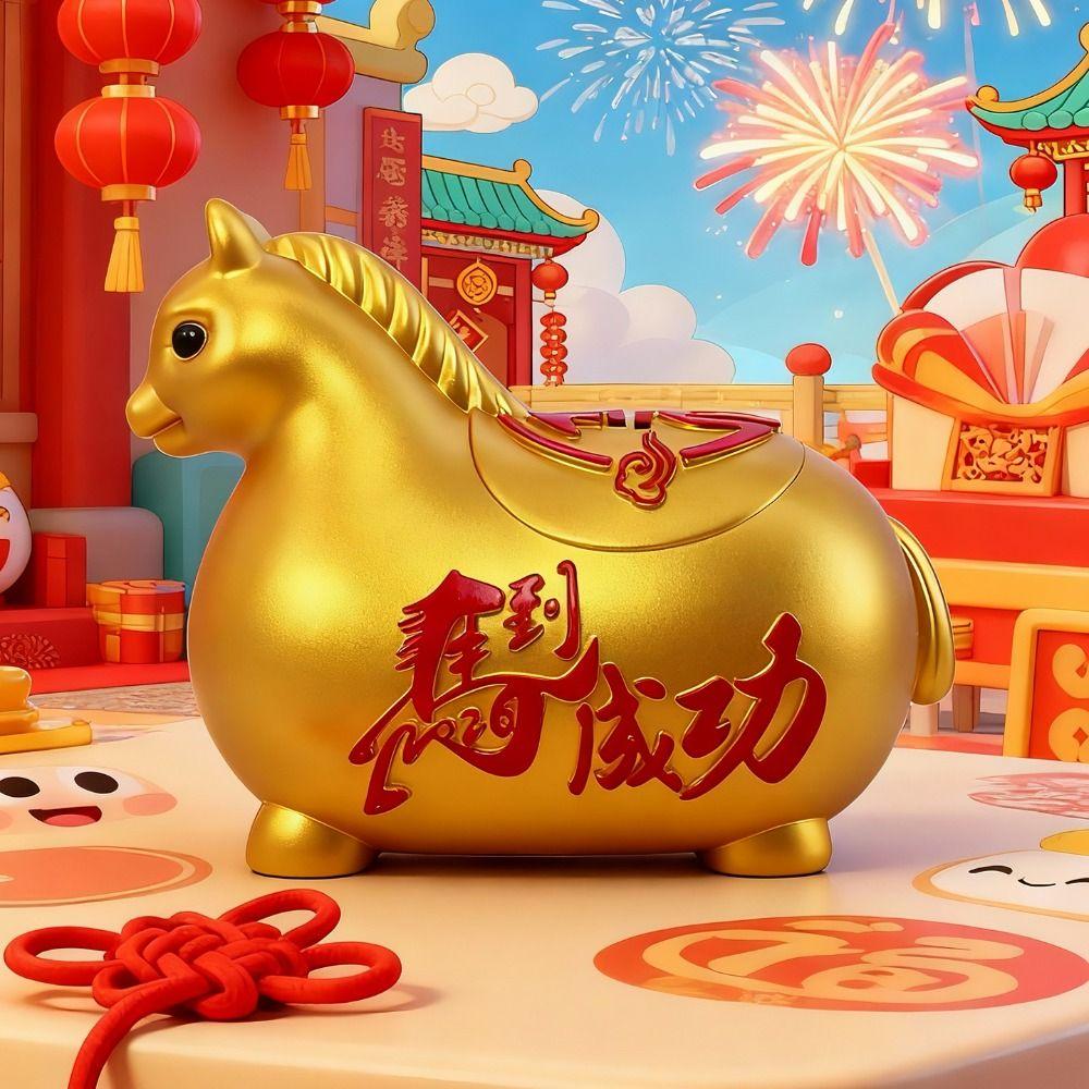 Zodiac Horse Pig Coin Jar Gold Red Coin Saving Box Durable Cartoon Piggy Bank  New Year Celebration