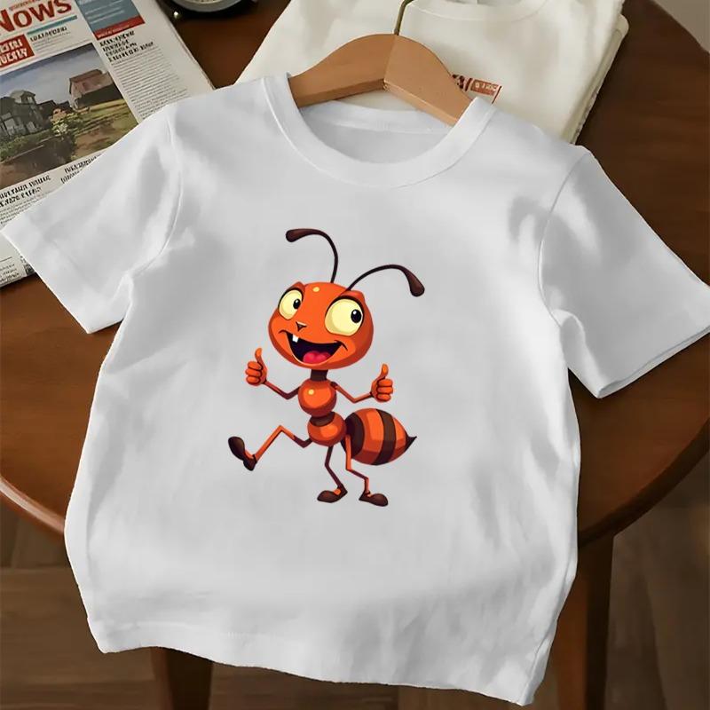 Kids Cute Ant Print Crewneck Short Sleeve Tee