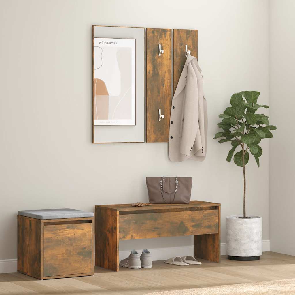 Hallway Furniture Set Smoked Oak Wood Based Material