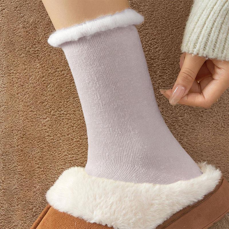 Women's Warm Fleece-Lined Rolled-Edge Winter Socks - Cold-Resistant, Thickened Cashmere Floor and Sleeping Socks.