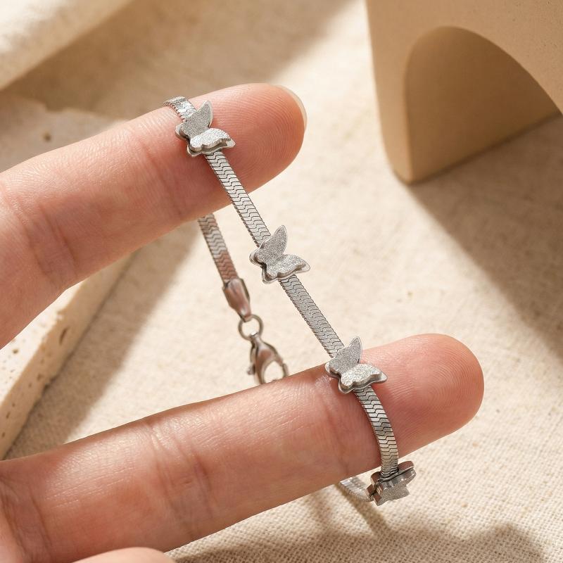 Trendy Rustfrit Stål 5-Deles Sommerfugl Dyre Charms Armbånd Til Kvinder Slangekæde Armbånd Smykker Gave