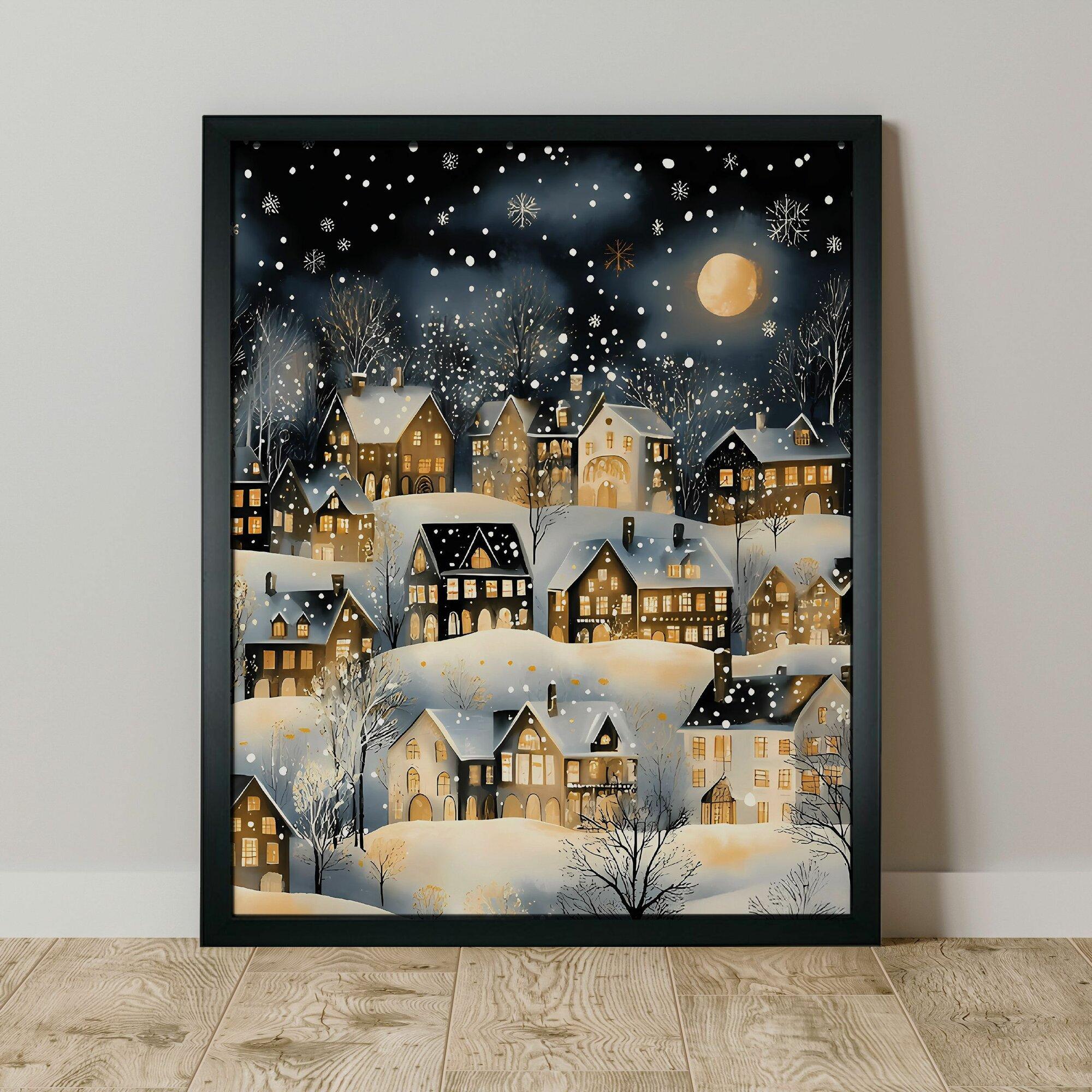 

Праздничная деревня Рождественский постер художественная печать, праздничные украшения и веселье Счастливого Рождества гостиная спальня холст картина украшение 21*30cm No Frame