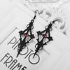 Retro Gothic Dark Style Studded Red Zircon Cross Black Metal Earrings for Women Accessories