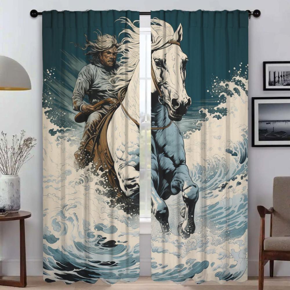Horse Curtains for Living Room Curtain Partition Halloween Decoration Home Interior Curtains 2 Pieces Tulle for Bedroom Shades