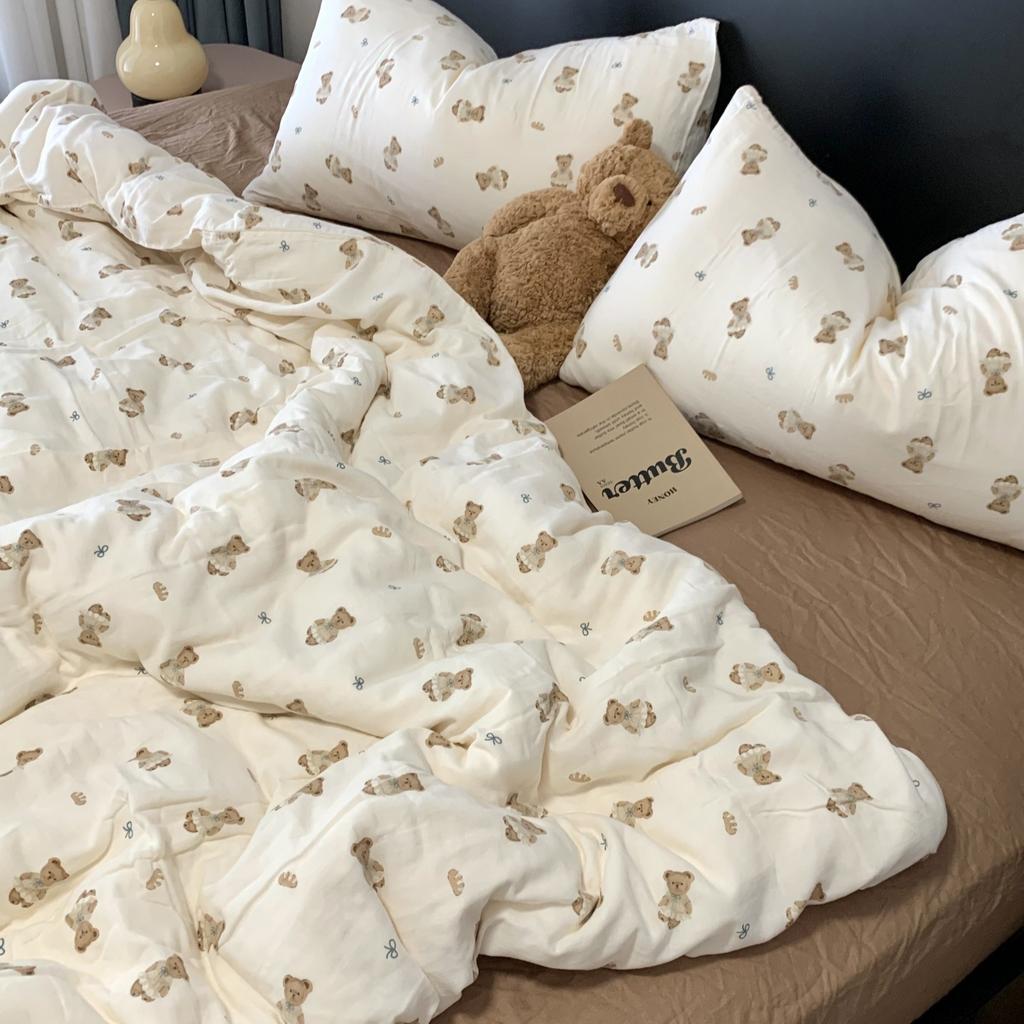 Live Broadcast Explosion Class A Maternal And Infant Grade Cotton Pure Cotton Double-Layer Yarn 4-Pcs Set Student Children'S Dormitory 3Pc Quilt Cover