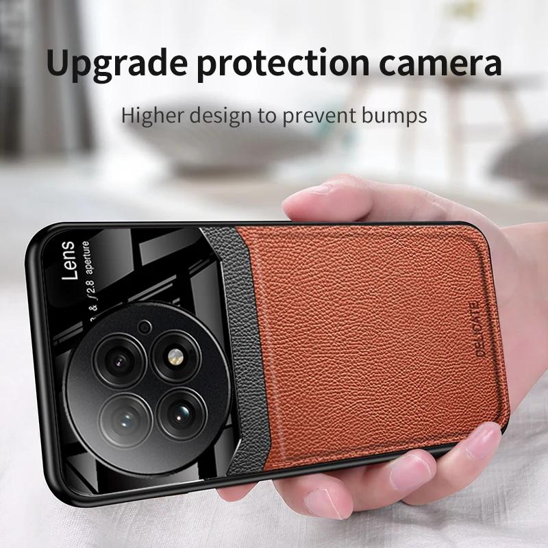 EUCAGR Acrylic PU Leather Case For Oneplus 13 13T 12 11 9R 8T 8Pro Camera Protect Phone Back Cover for Oneplus 13 Frame Coque