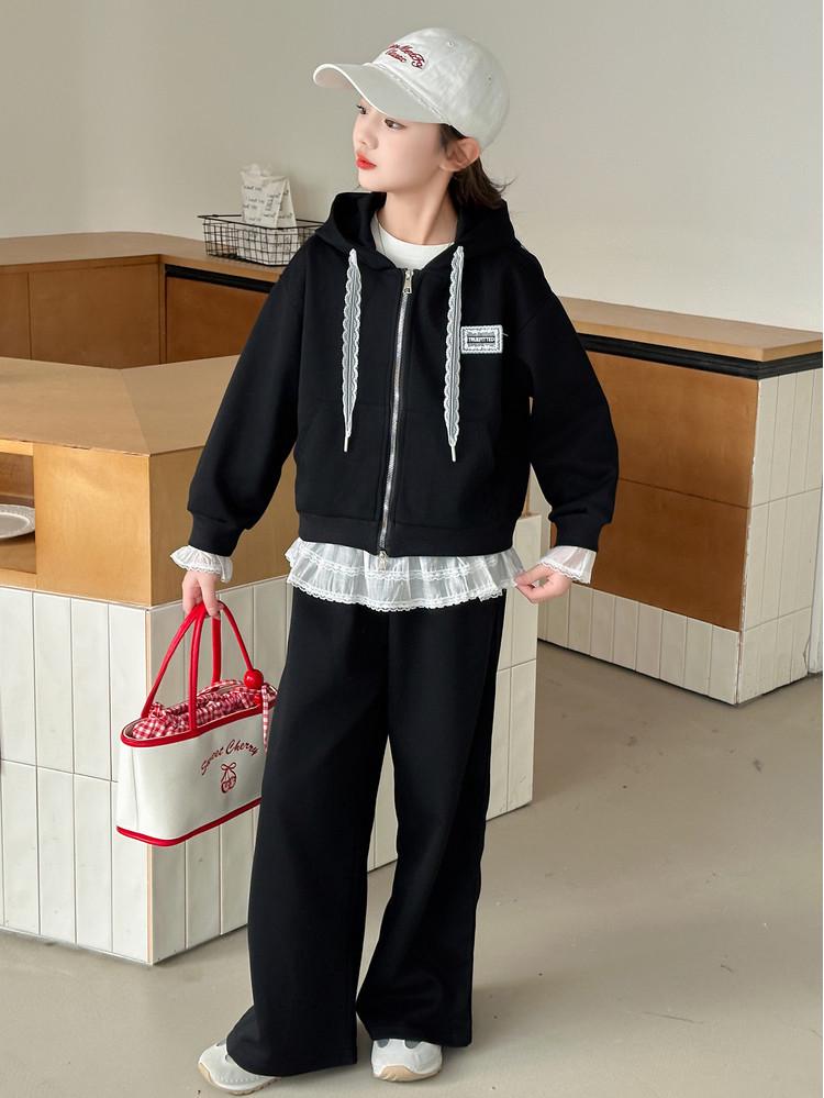 2025 New Style Girls' Hooded Sweatshirt & Wide-Leg Pants Two-Piece Set for Spring and Autumn