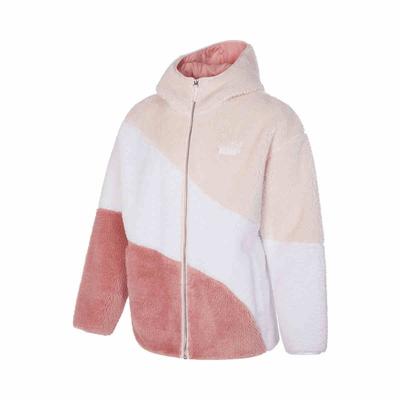 Veste à capuche en fausse peau de mouton color block brodée logo Veste unisexe Blanc Rose 678721-24
