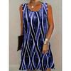 2026 Summer Women's Knee Length Short Dress Bohemian Vintage Printed Round Neck Dress Casual Comfortable Beach Sleeveless Dresse